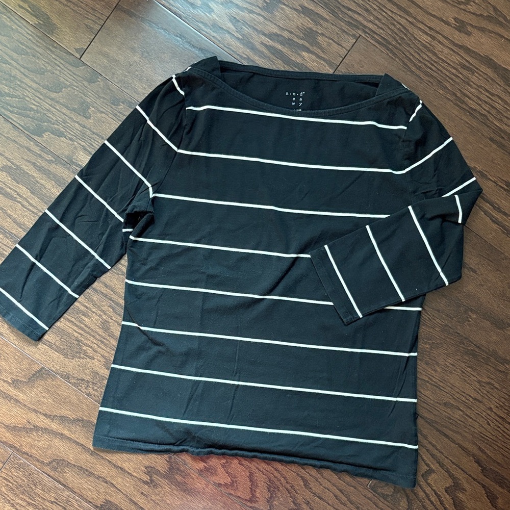 a new day Black & White 3/4 Length Top with White Stripes